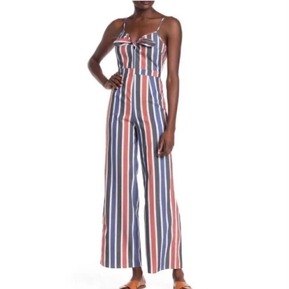 Romeo & Juliet Couture Striped Jumpsuit - Blue, White, Red